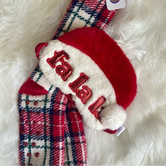 Christmas Sleep Mask Fa La La & Plaid Cozy Non-Slip Socks Set NWT - Picture 5 of 9